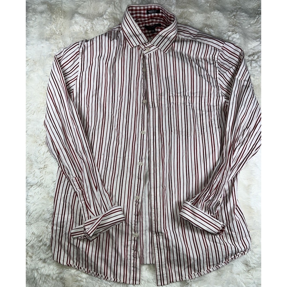 Express Design Studio Shirt Mens XL Red White Vertical Strip Long Sleeve ModerA5